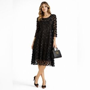 Staples Black Sheer Dot Appliqué Art to Wear Dress Size Medium
